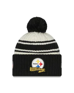 Pittsburgh Steelers New Era 2022 Sideline - Sport Cuffed Pom Knit Hat - Cream/Black