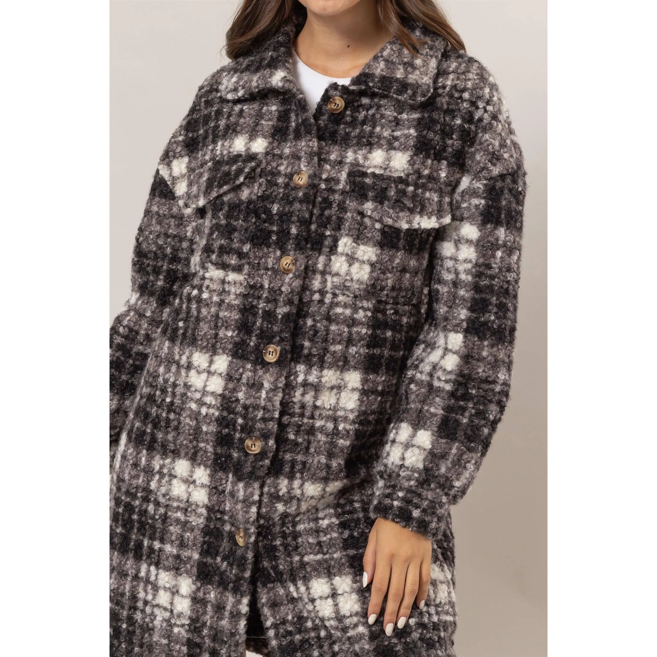 Plaid Boucle Longline Shacket