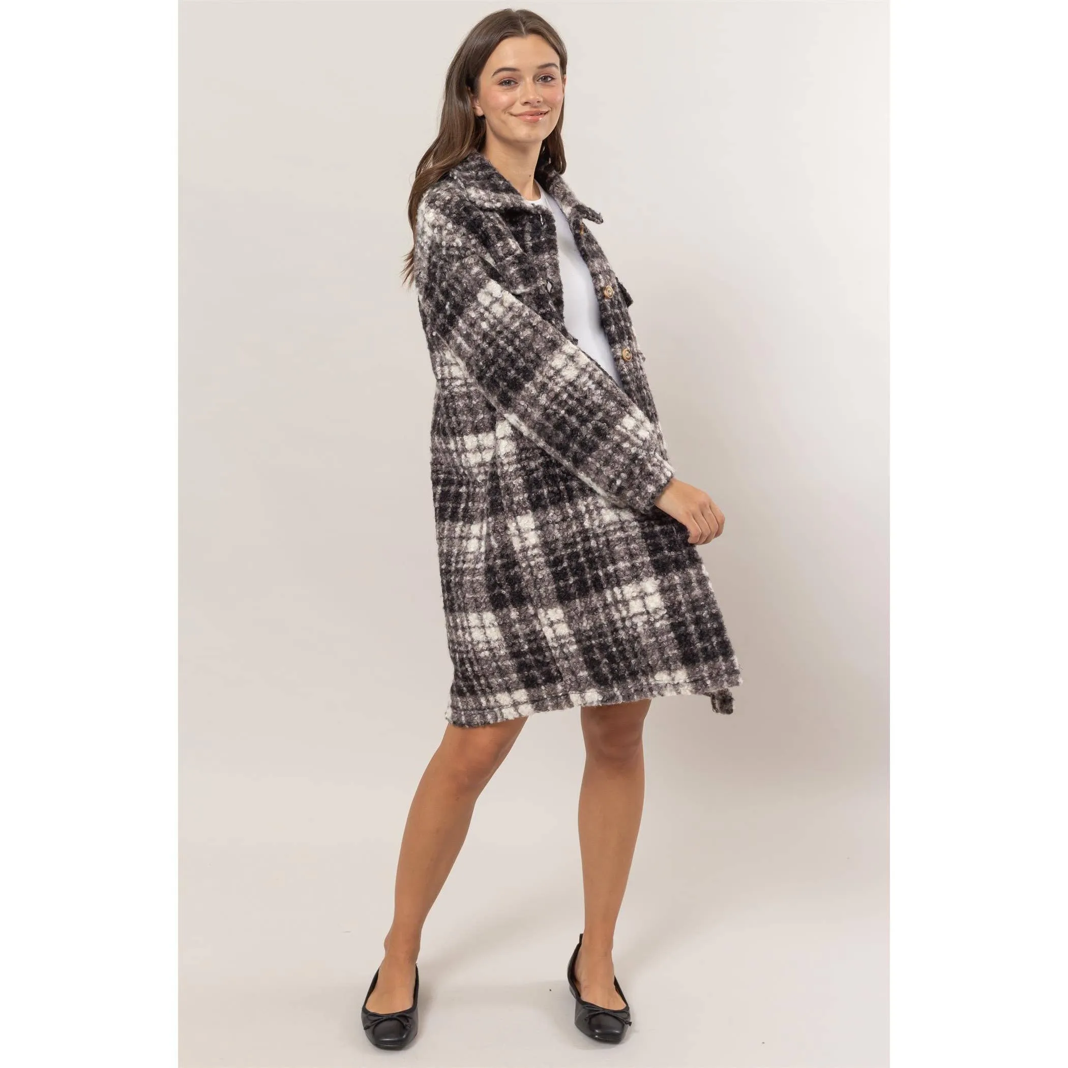 Plaid Boucle Longline Shacket