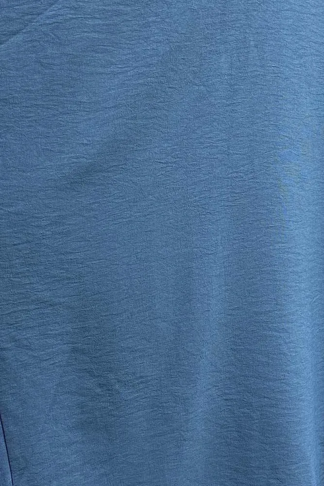 Plain Coller Dipped Hem Shirt