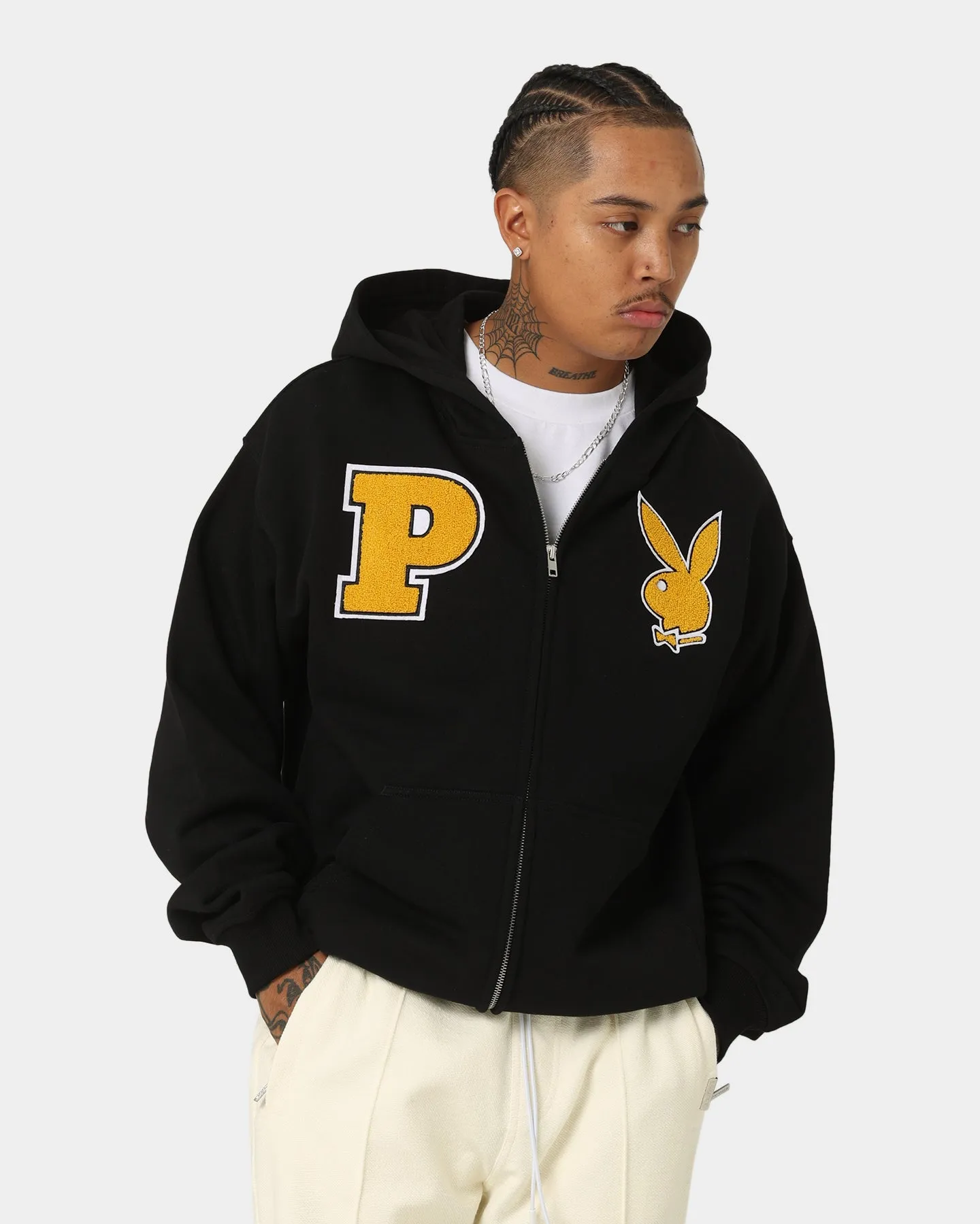 Playboy By CK Full Zip Varsity Hoodie Black