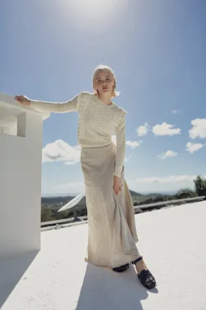 Pointelle Lace Trim Sweater-Cream/Gold