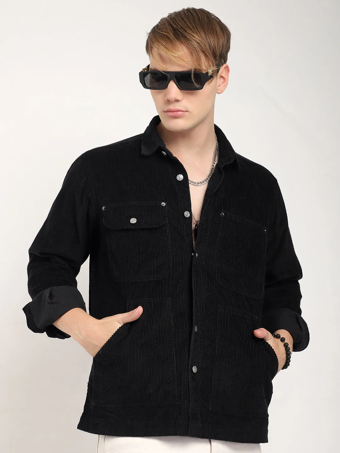 Prime Fit Corduroy Black Shacket