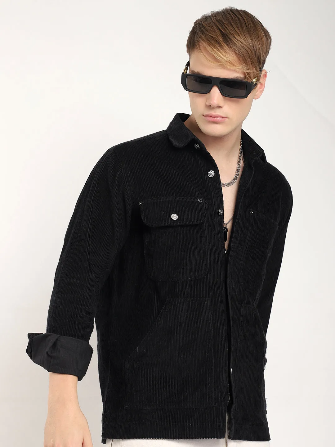 Prime Fit Corduroy Black Shacket