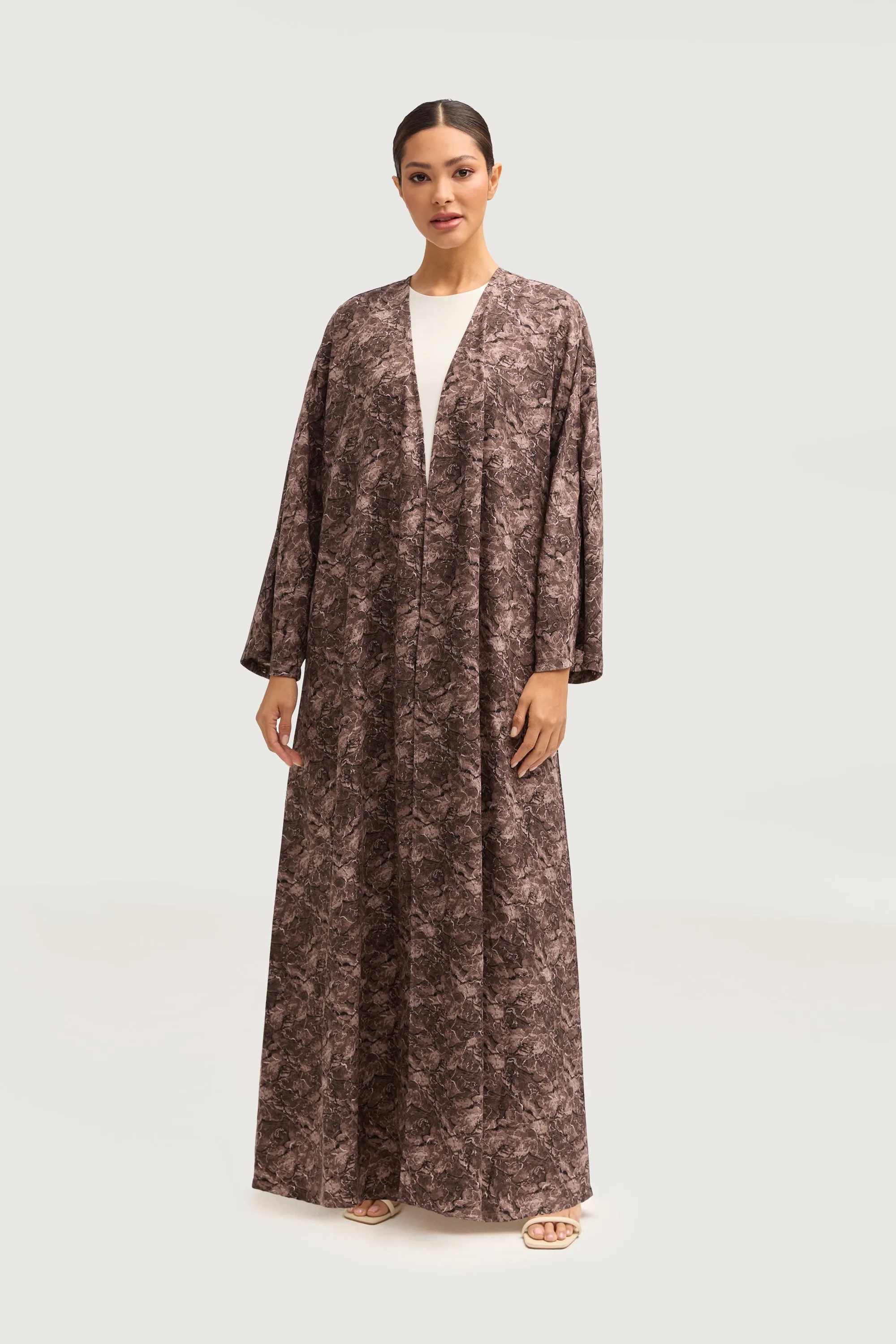 Printed Open Abaya - Truffle