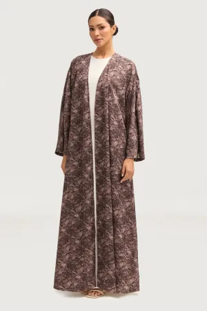 Printed Open Abaya - Truffle