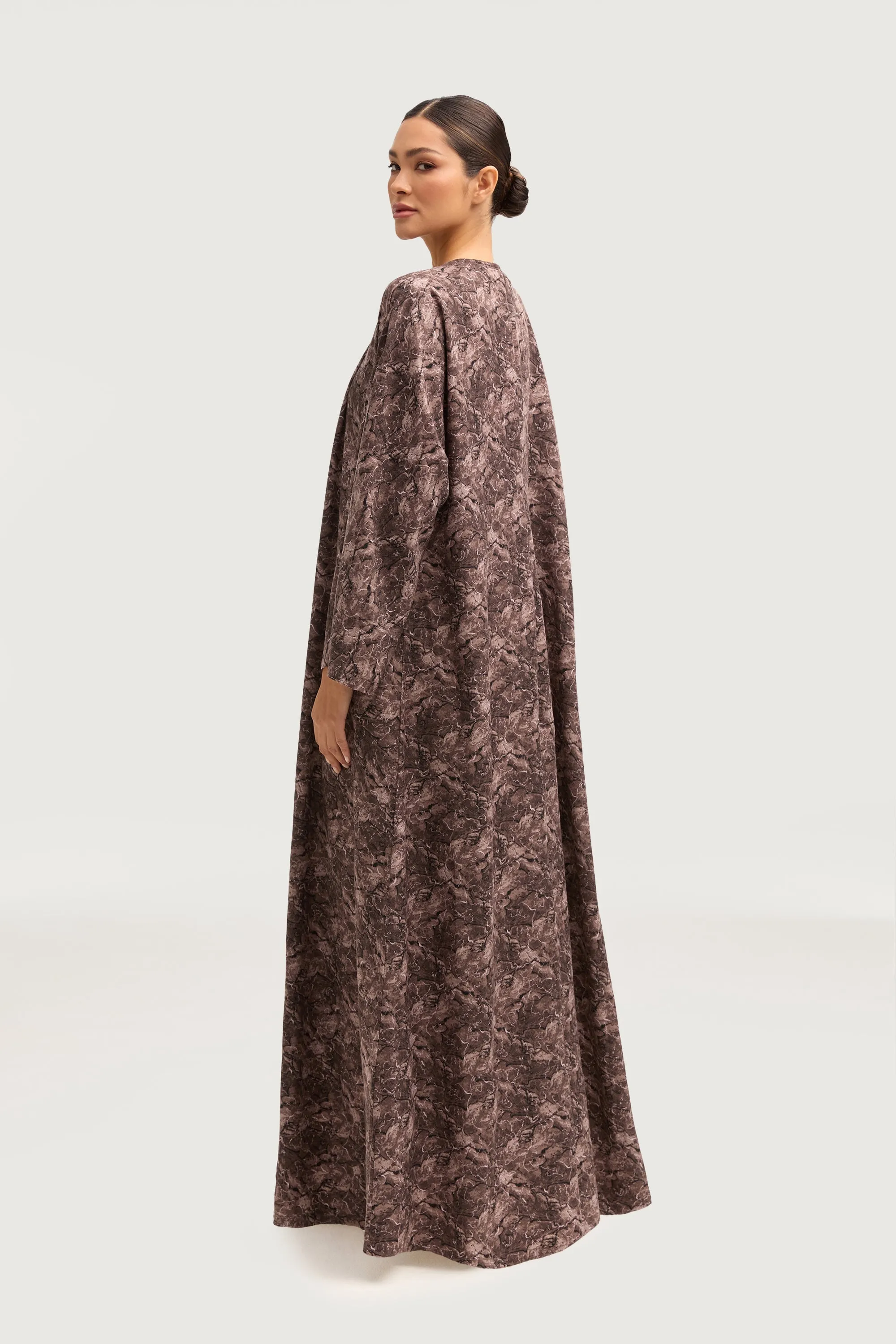 Printed Open Abaya - Truffle