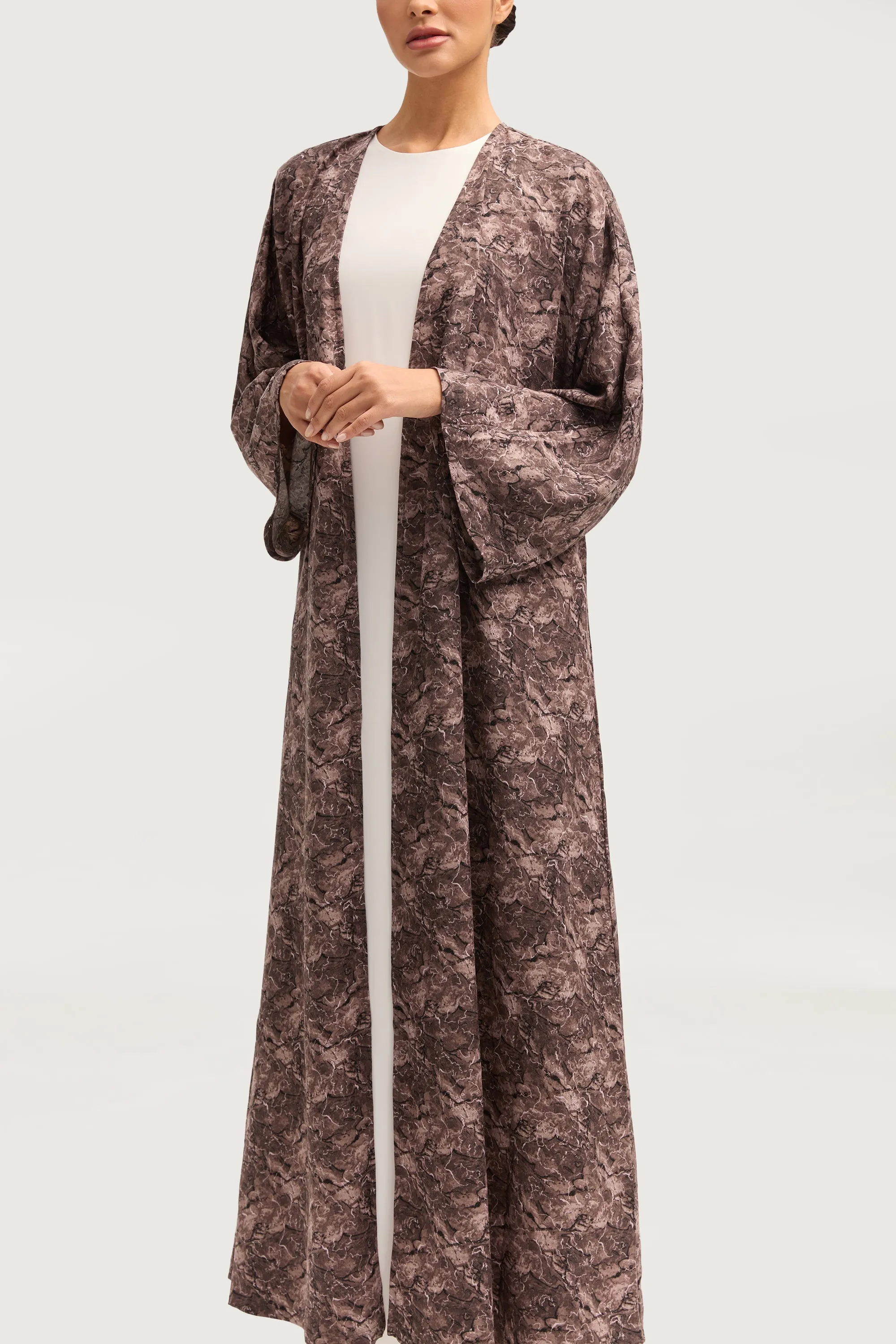 Printed Open Abaya - Truffle