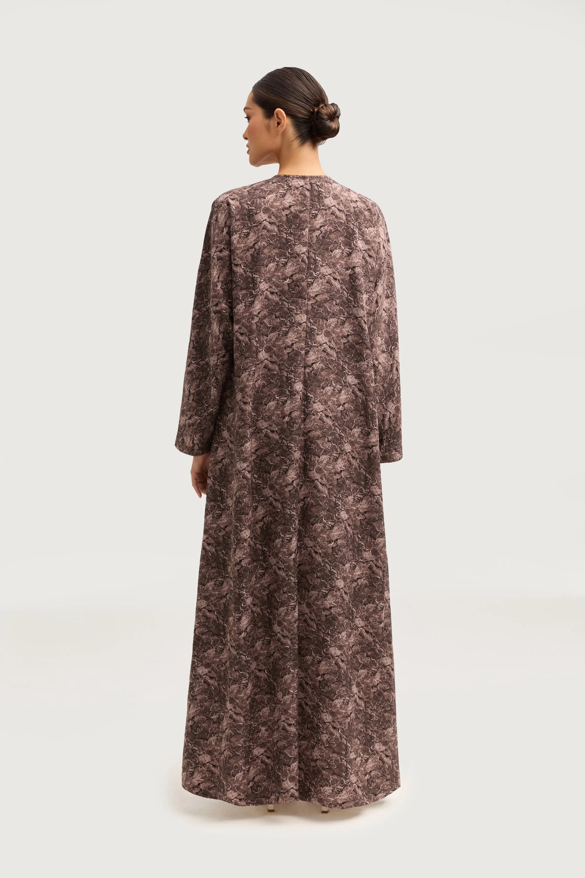 Printed Open Abaya - Truffle