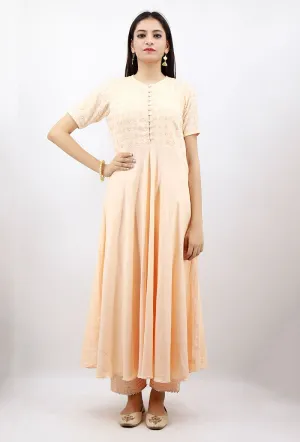 Rajifa A-line Peach Cotton Kurta With Zari Embroidery