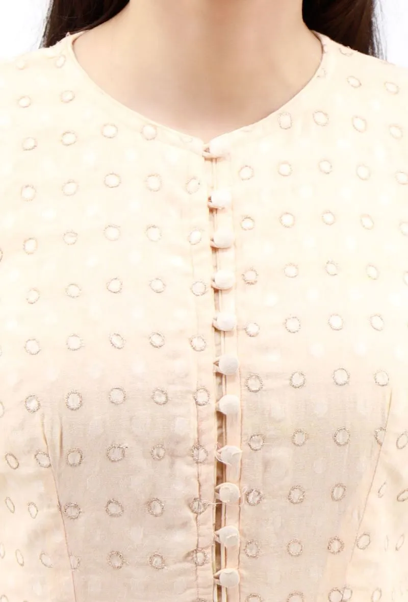 Rajifa A-line Peach Cotton Kurta With Zari Embroidery