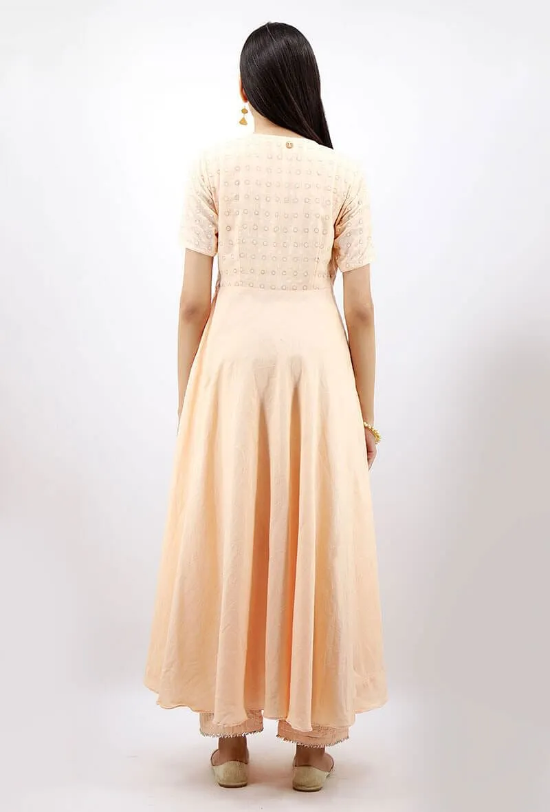 Rajifa A-line Peach Cotton Kurta With Zari Embroidery