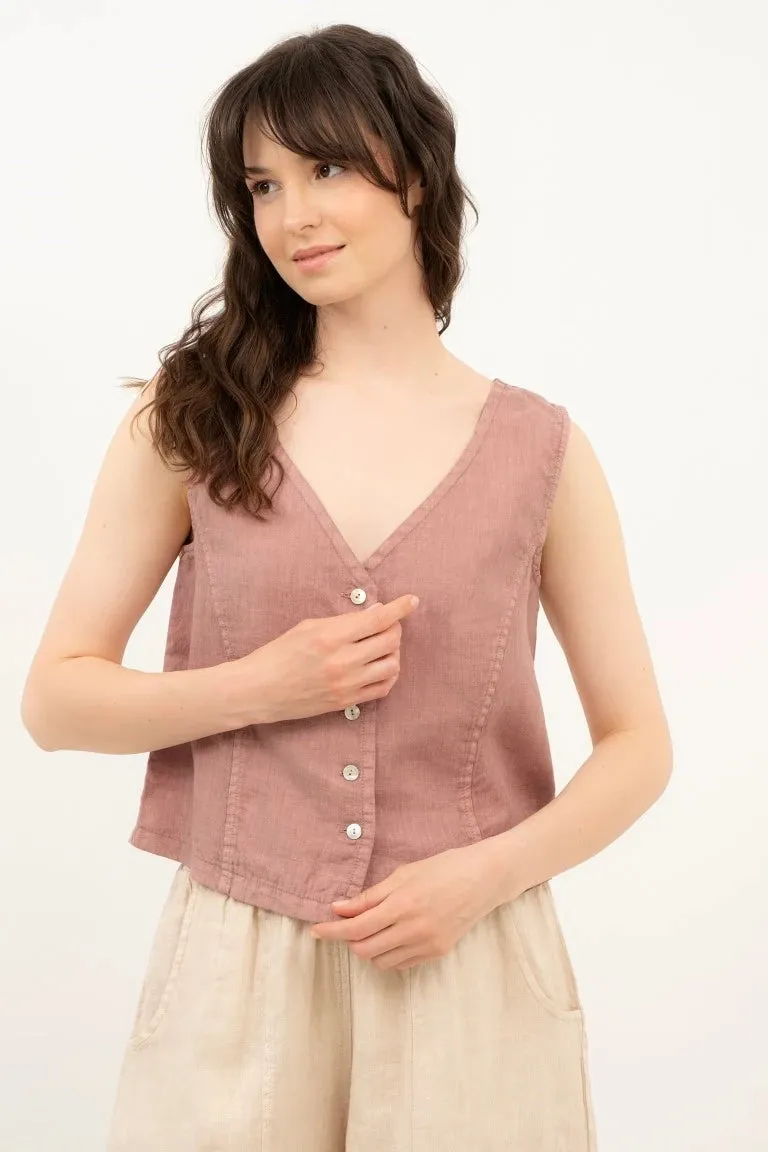 Raw Linen Buttoned Vest