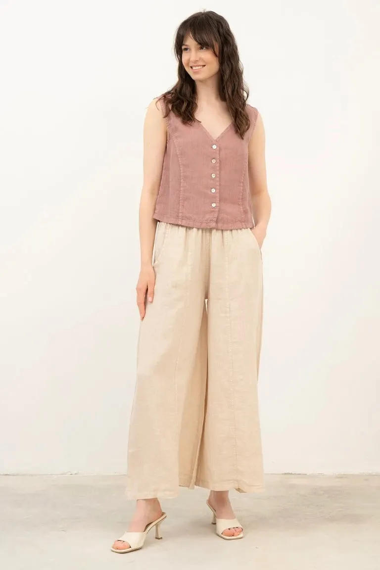 Raw Linen Buttoned Vest