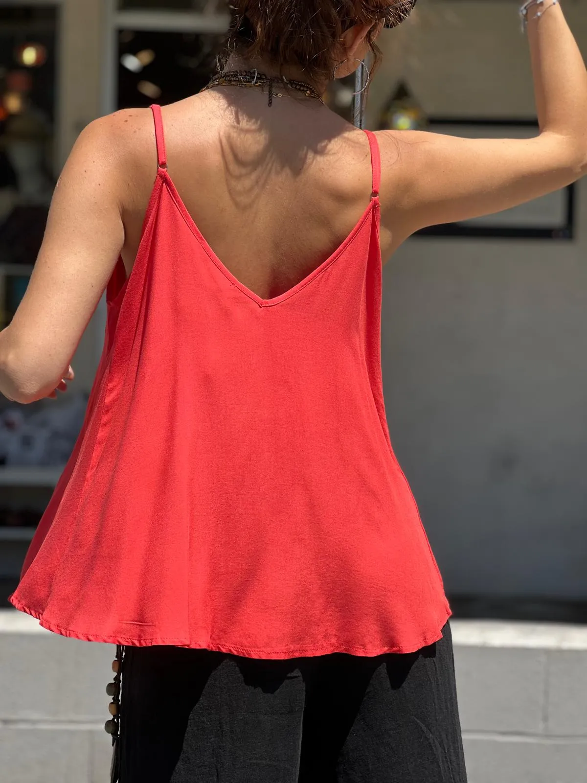 Red Viscose Tunic with Adjustable Strap