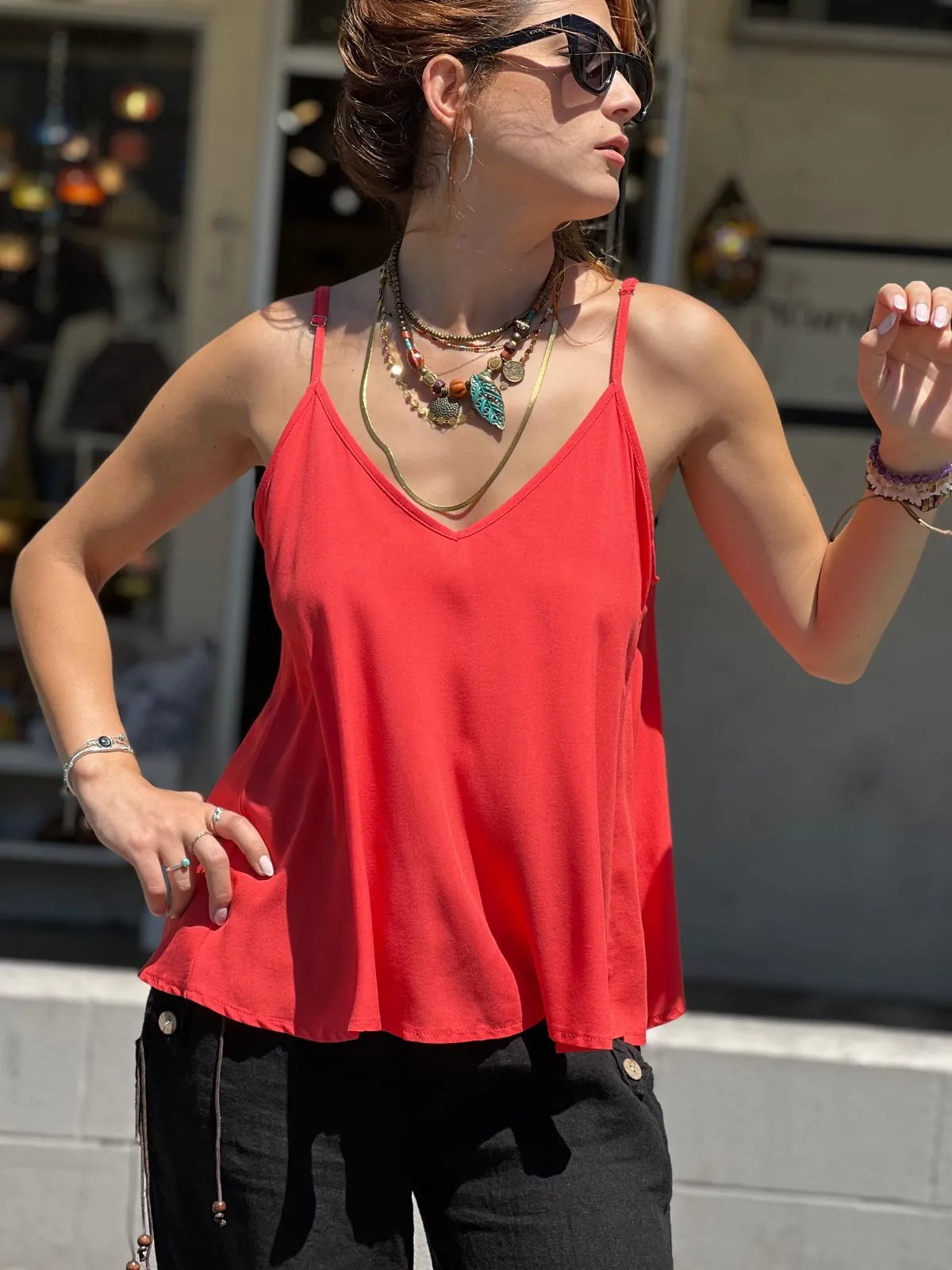 Red Viscose Tunic with Adjustable Strap