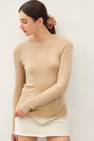 Ribbed Long Sleeve Top in Almond