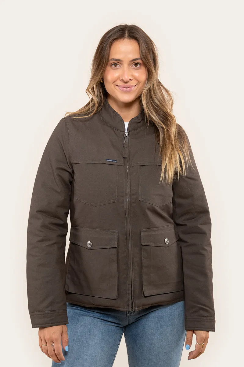 Roadhouse Womens Oilskin Jacket - Deep Brown