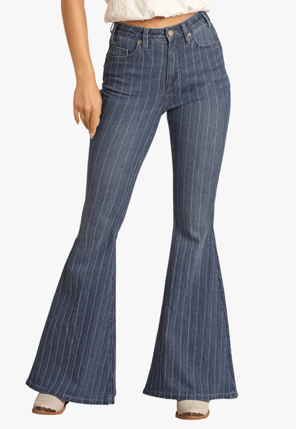 Rock and Roll Womens High Rise Stripe Bell Bottom Jean