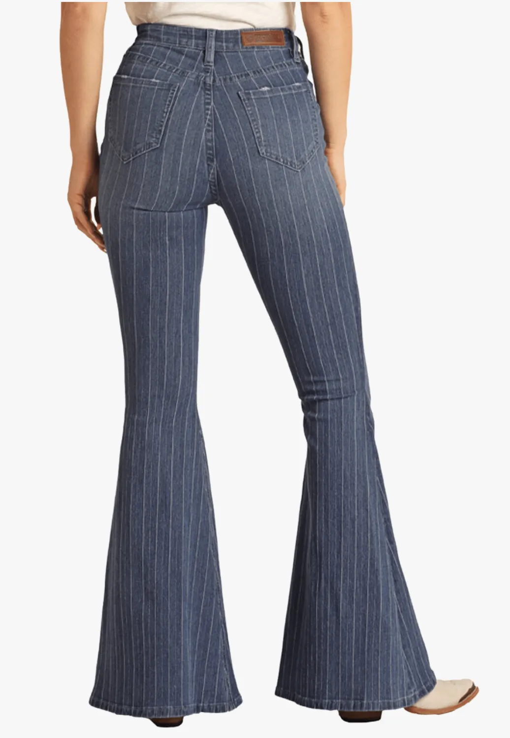 Rock and Roll Womens High Rise Stripe Bell Bottom Jean