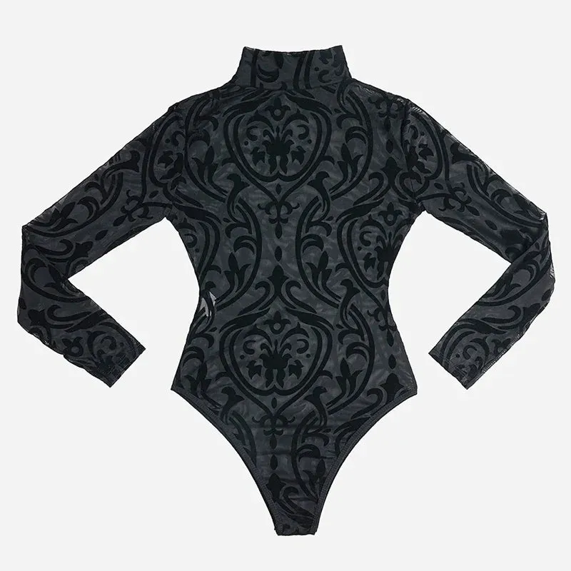Romantic Lace Long Sleeve Black Bodysuit