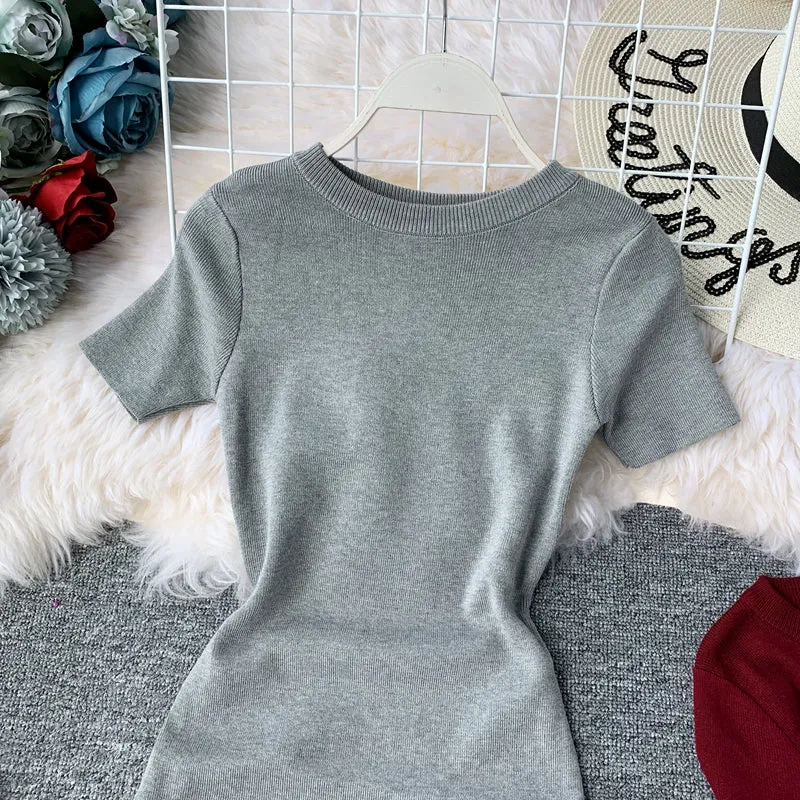 Round Neck Stretch Knitted Tight-fitting Hip Dress