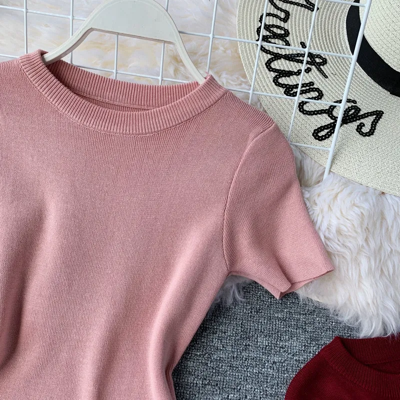 Round Neck Stretch Knitted Tight-fitting Hip Dress