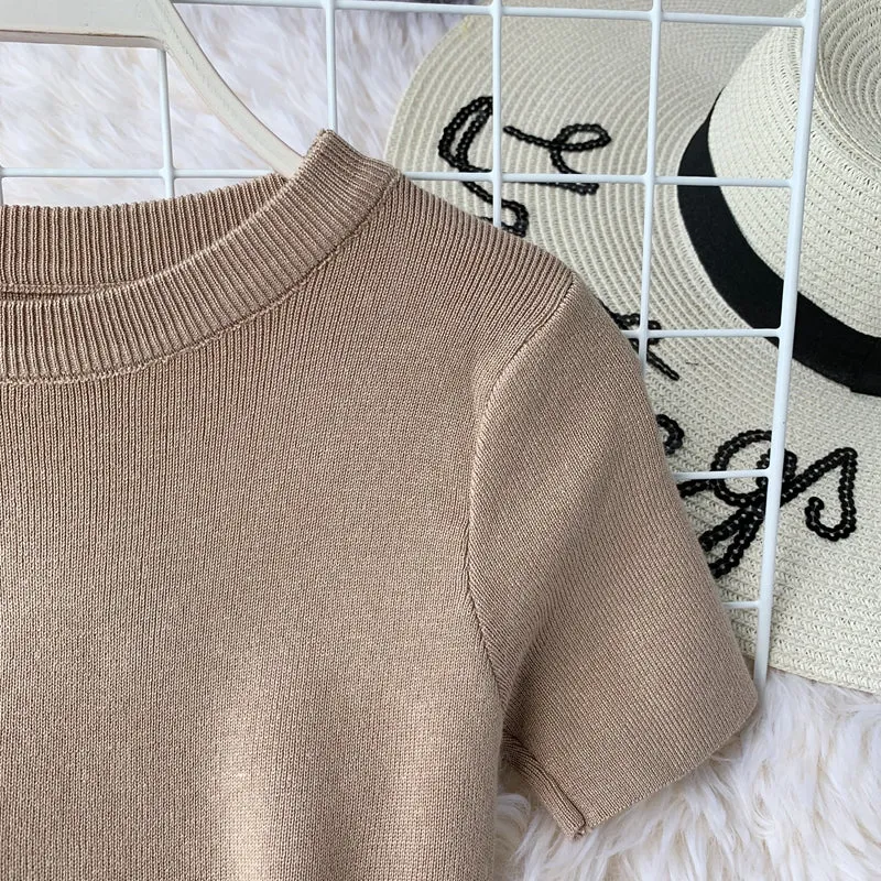 Round Neck Stretch Knitted Tight-fitting Hip Dress