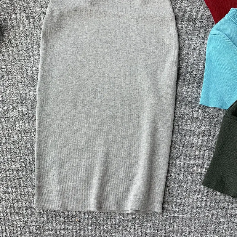 Round Neck Stretch Knitted Tight-fitting Hip Dress