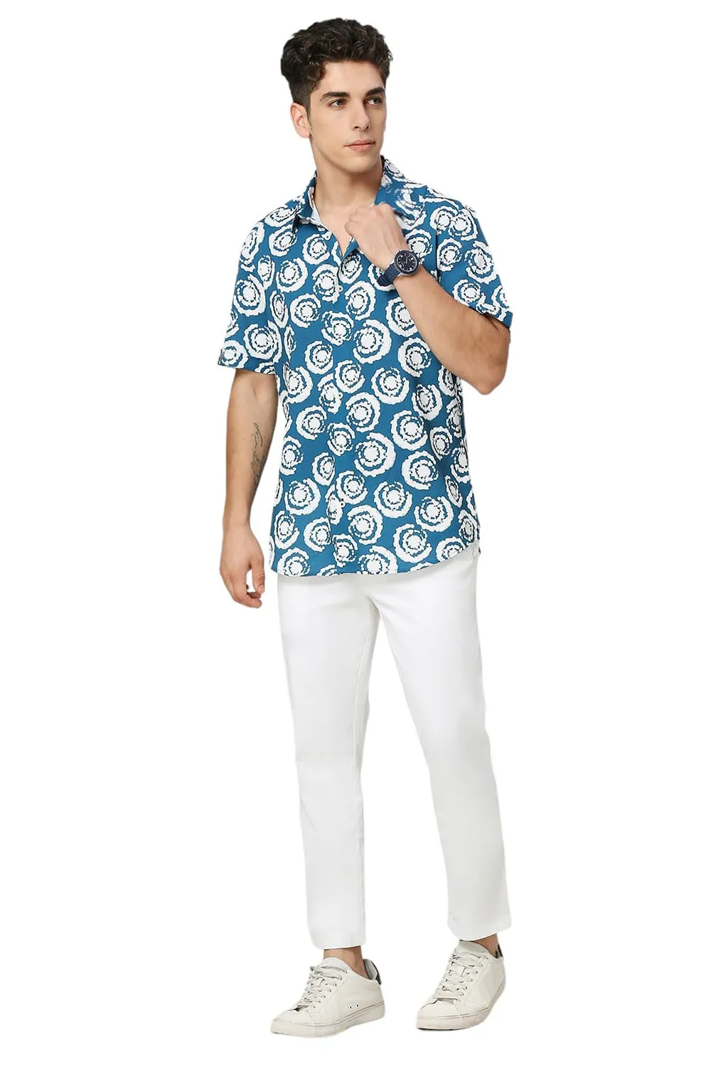 Slim Fit Polyester Printed Halfsleeves Shirt