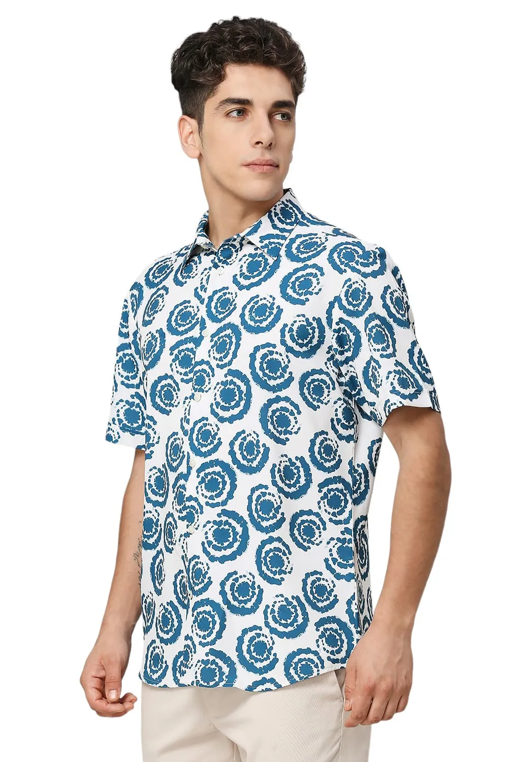 Slim Fit Polyester Printed Halfsleeves Shirt