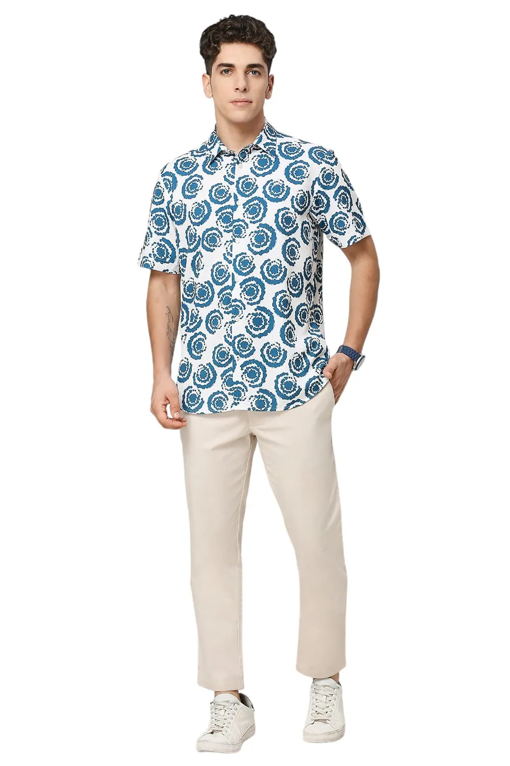 Slim Fit Polyester Printed Halfsleeves Shirt