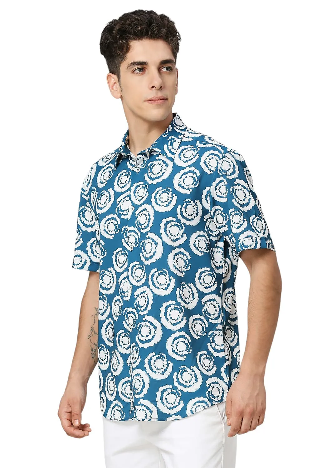 Slim Fit Polyester Printed Halfsleeves Shirt