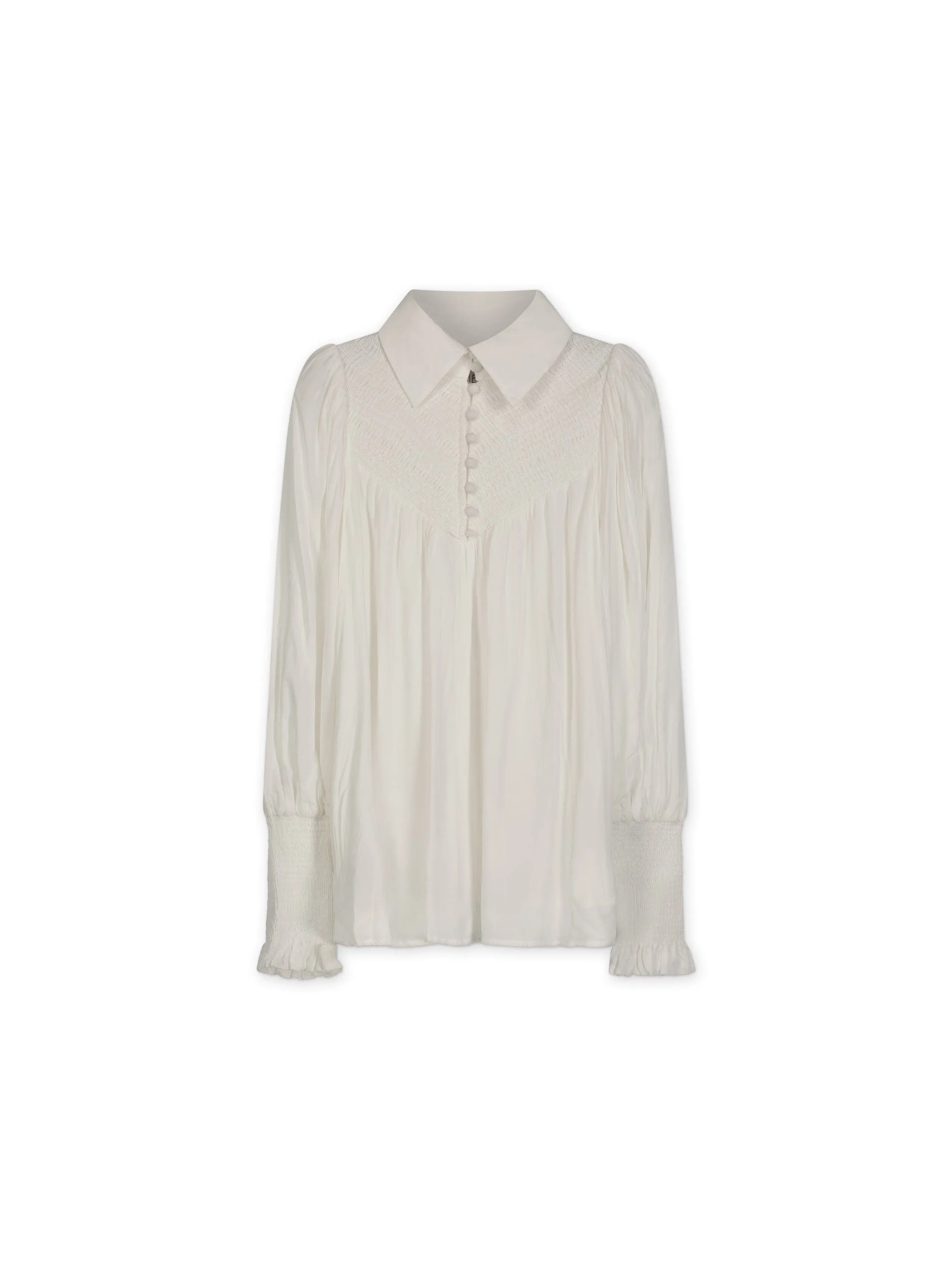 SMOCKED BLOUSE-WHITE