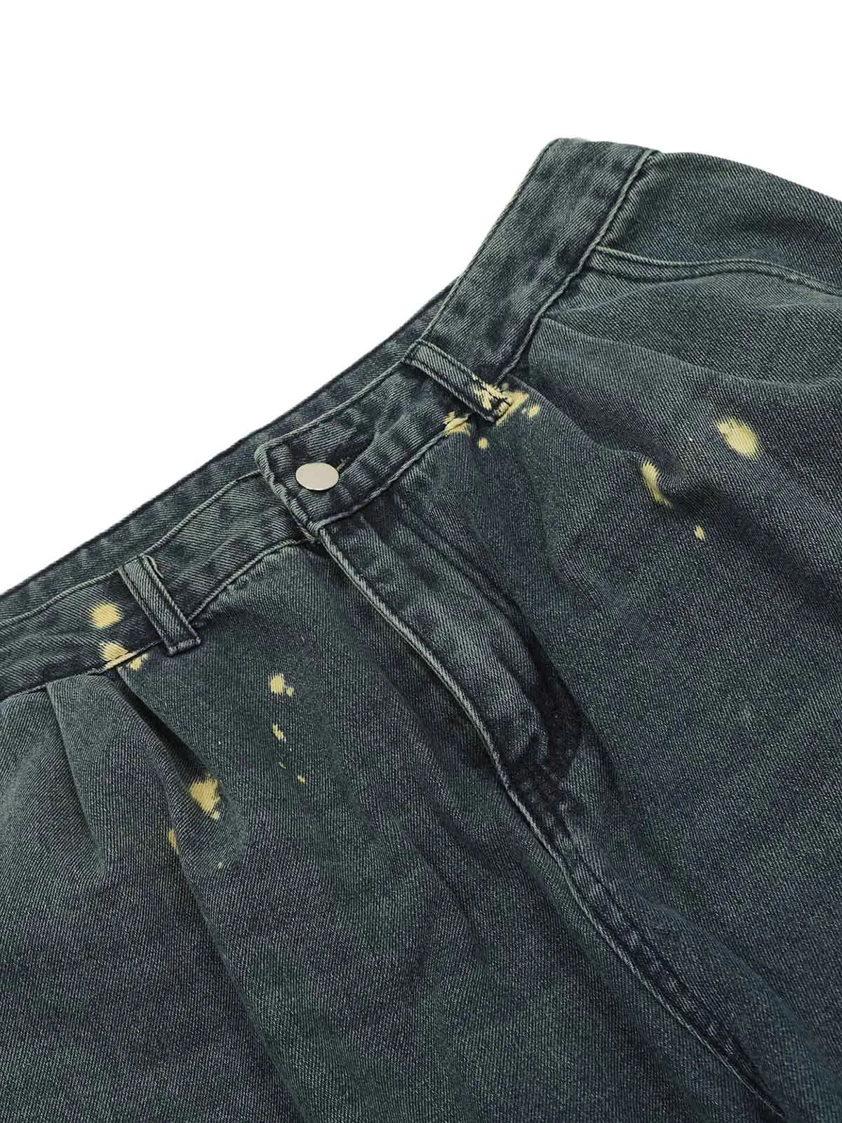 Spray-painted Reverse Pleated Cargo Jeans - 2293