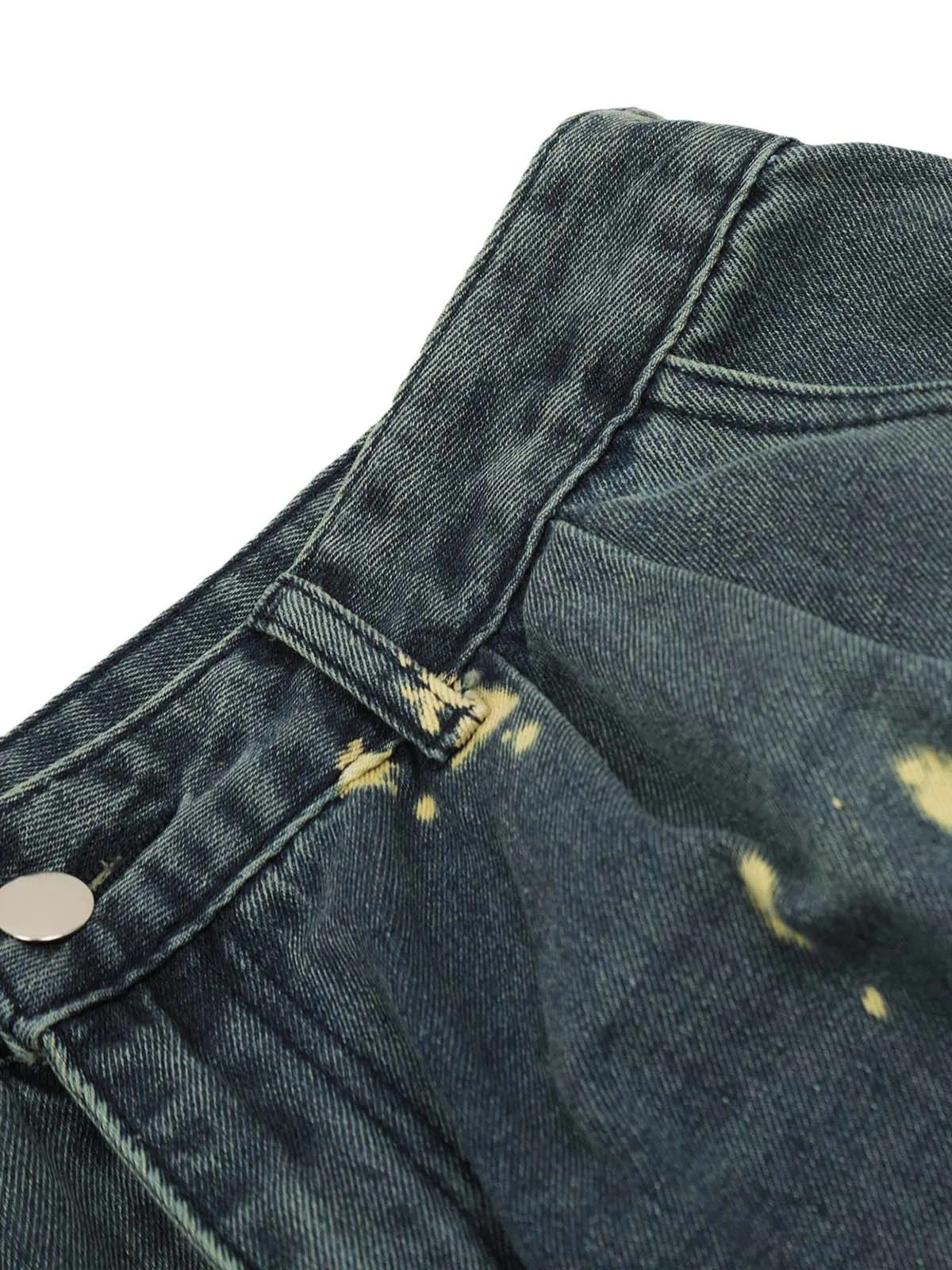 Spray-painted Reverse Pleated Cargo Jeans - 2293