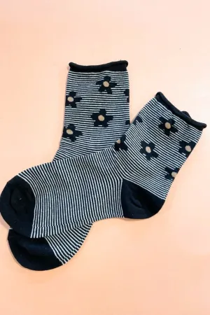 Stripe Daisy Socks - Black