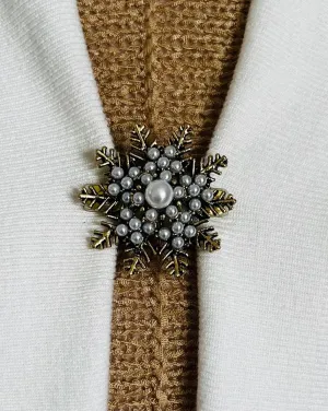 Sweater Clips Winter Pearl Snowflake Sweater Clip Rhinestone Cardigan Clasp Brushed Gold Bronze Gift Jewelry Gifts for Her by Fabulici