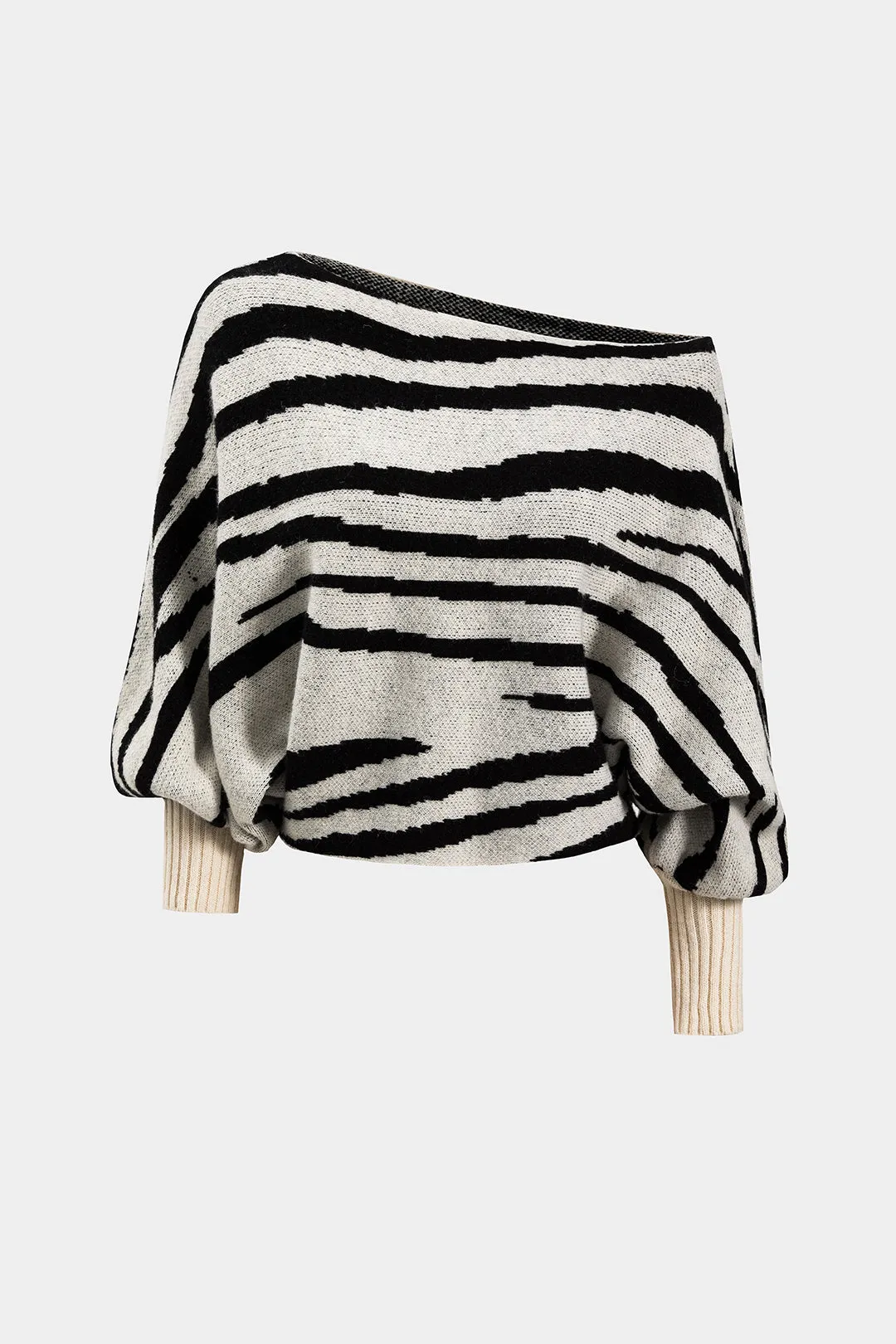 Sweater Stripe Boat Neck Long-Sleeve Top