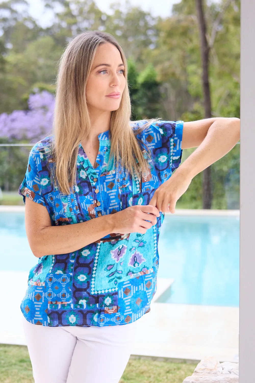 Tessa Top - Blue Collage