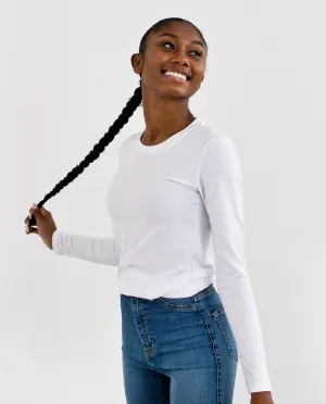 The Long Sleeve Crewneck Tee in White