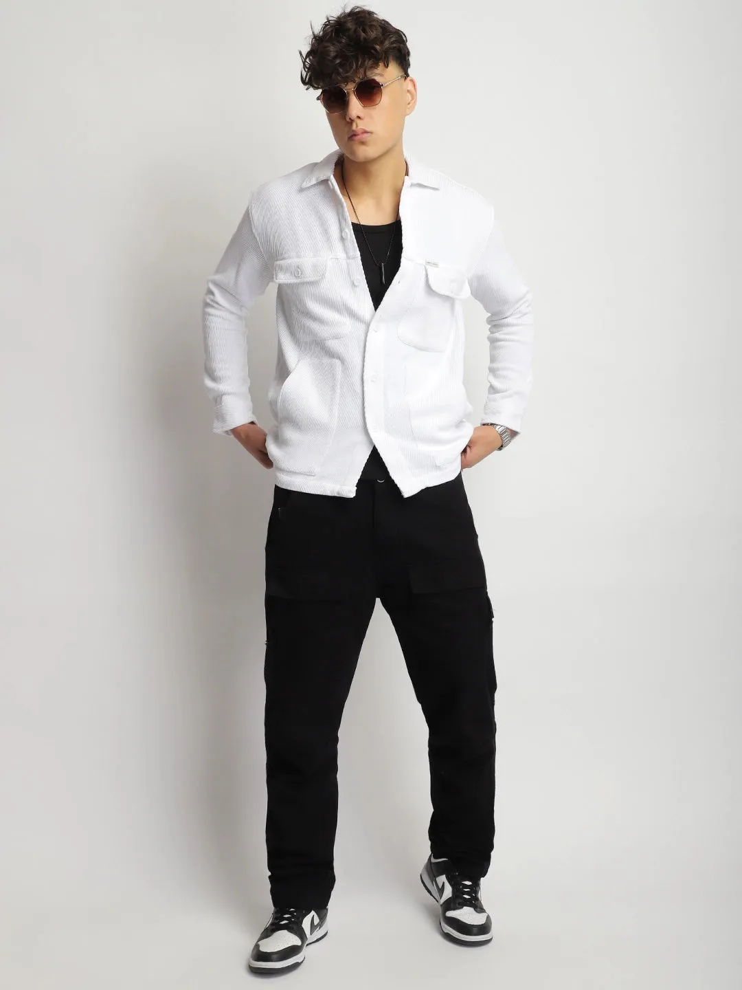 The Savoy Drill White Full Sleeve Shacket