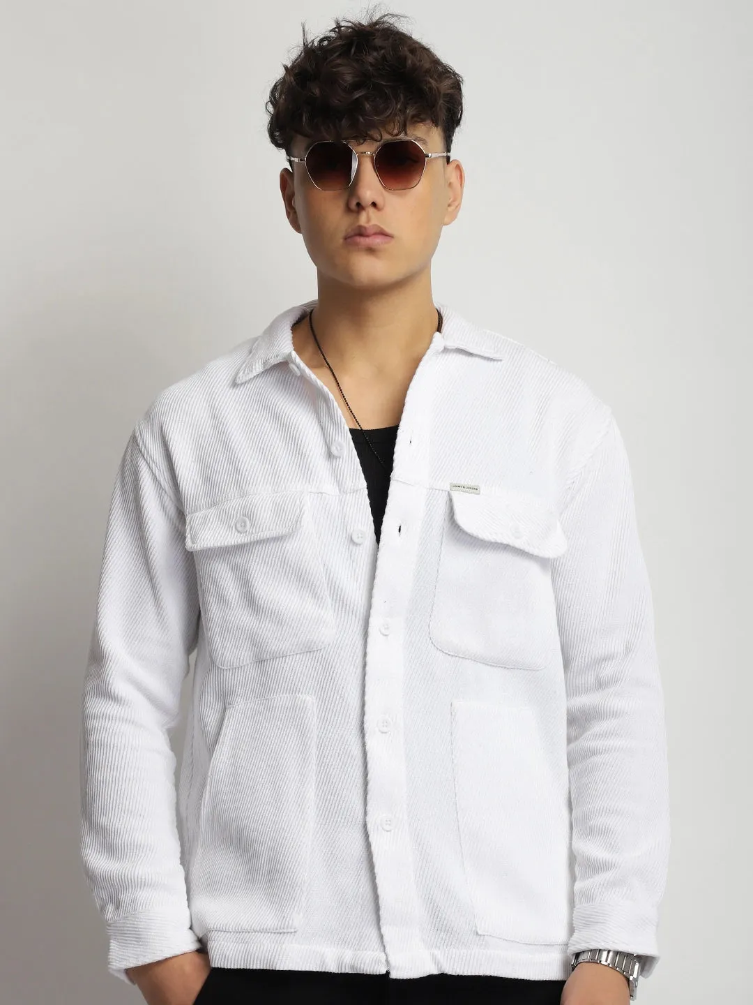The Savoy Drill White Full Sleeve Shacket