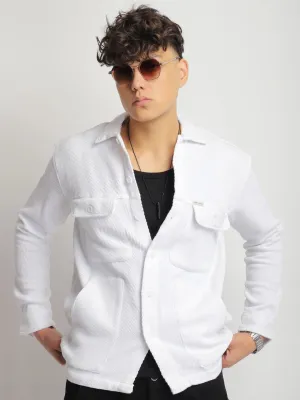 The Savoy Drill White Full Sleeve Shacket