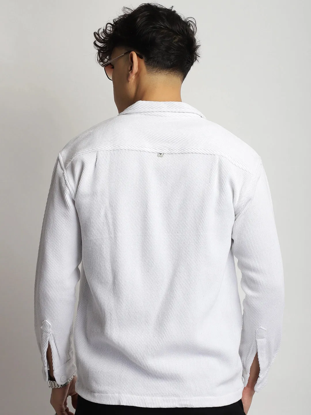 The Savoy Drill White Full Sleeve Shacket