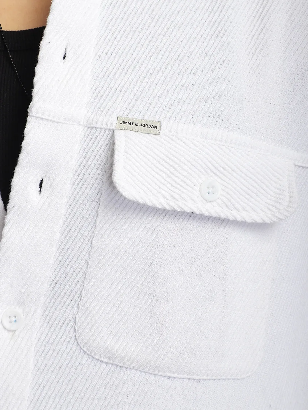 The Savoy Drill White Full Sleeve Shacket