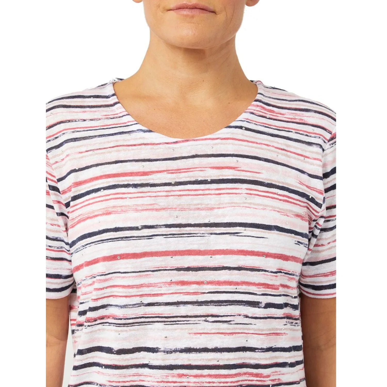 TIGI 10/12 Painterly Stripe Short Sleeve Top