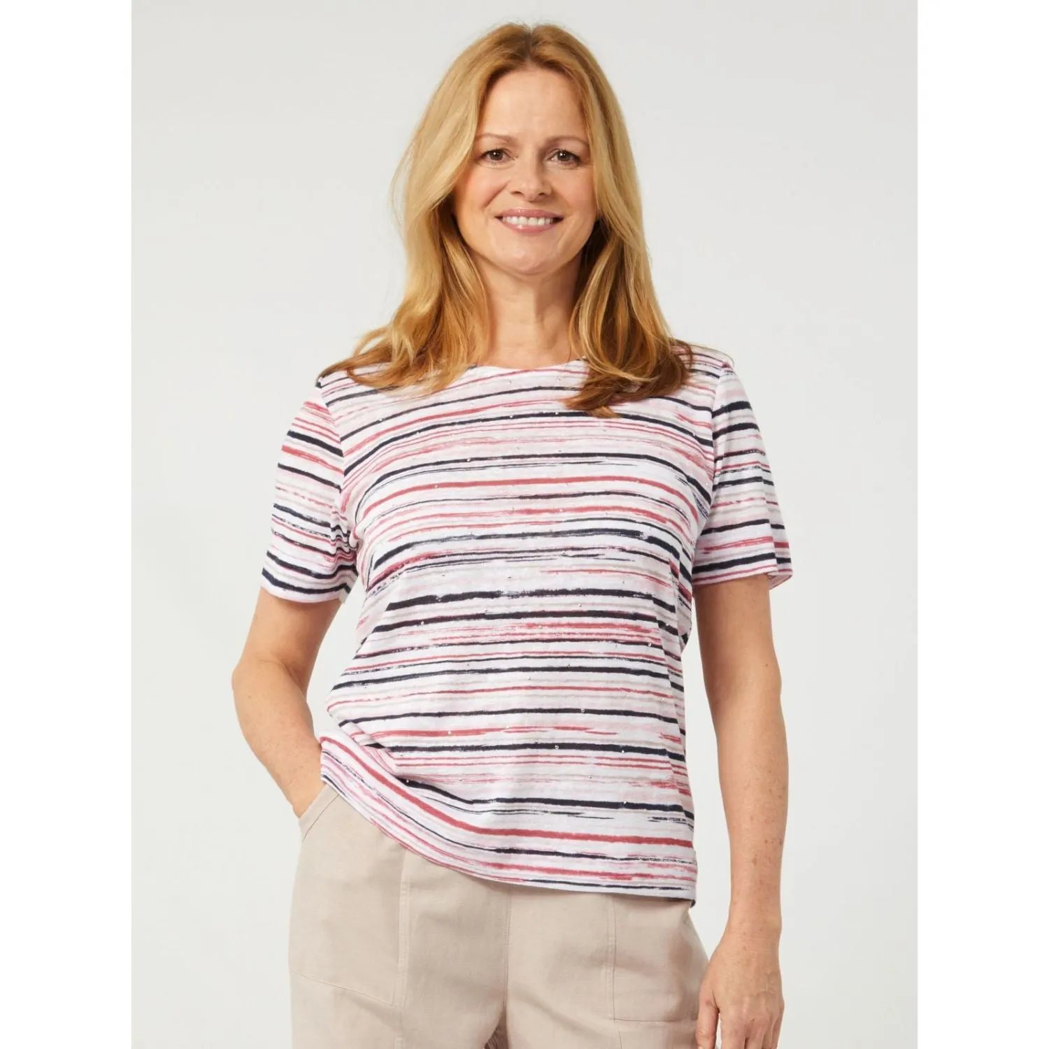 TIGI 10/12 Painterly Stripe Short Sleeve Top