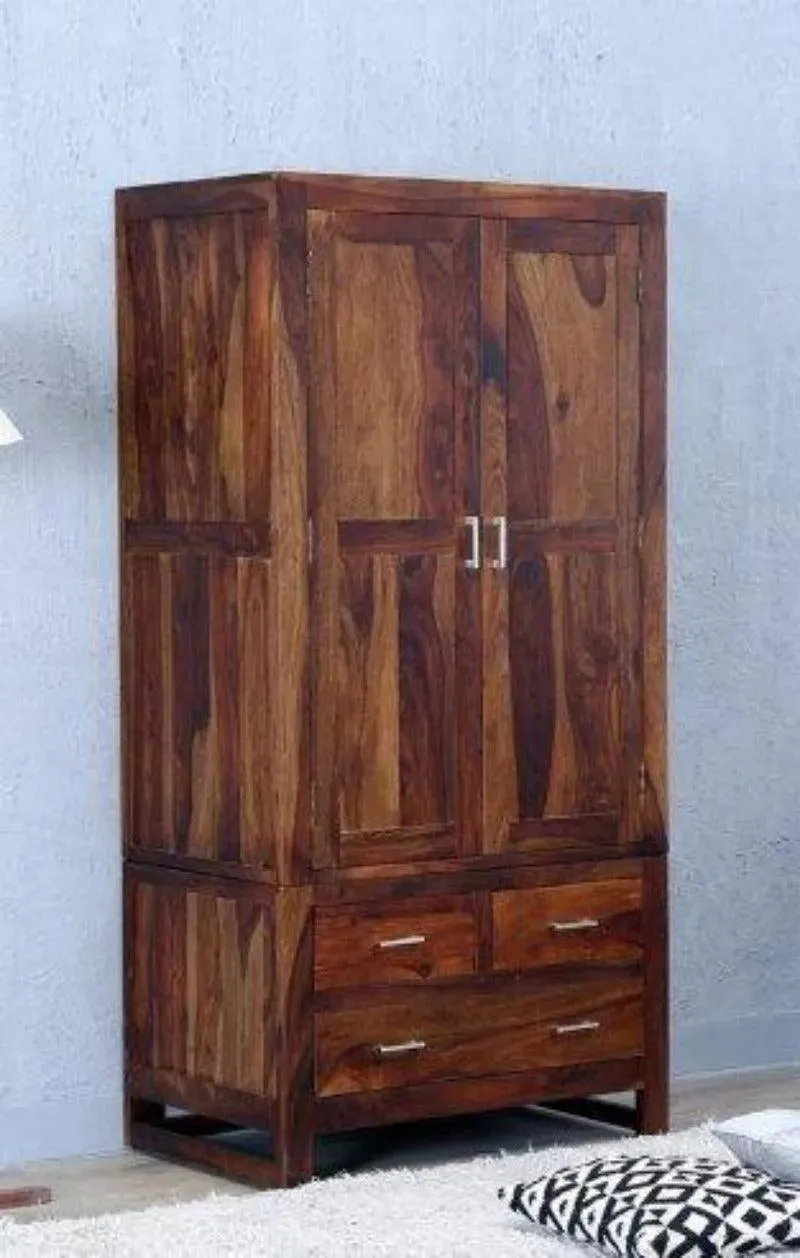 Wardrobe in Warm Rich Finish Standard (3 Drawers) And Double Doors