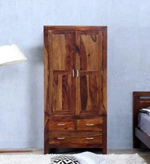 Wardrobe in Warm Rich Finish Standard (3 Drawers) And Double Doors